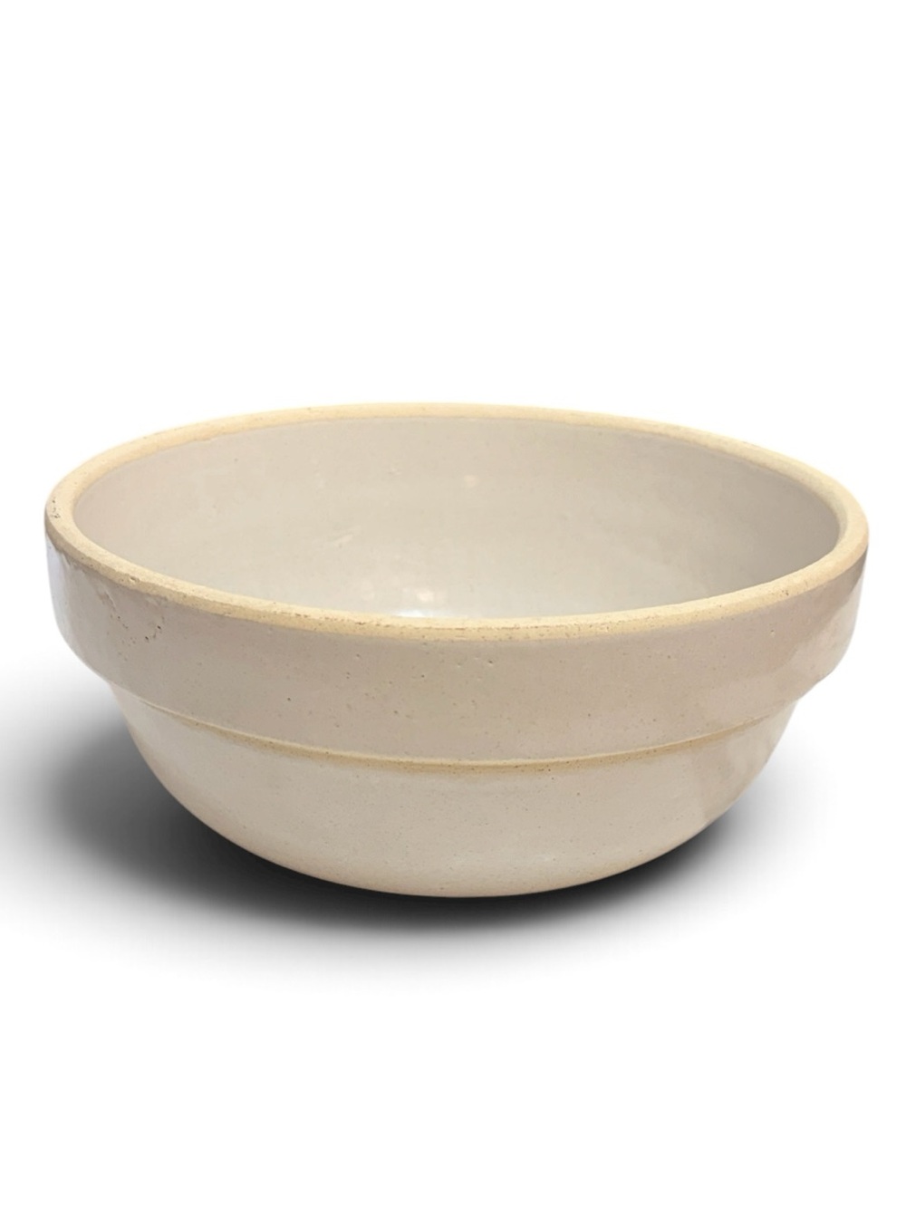 1940’s Vintage 11” Primitive Stoneware Shoulder Mixing Bowl-Cream Glaze